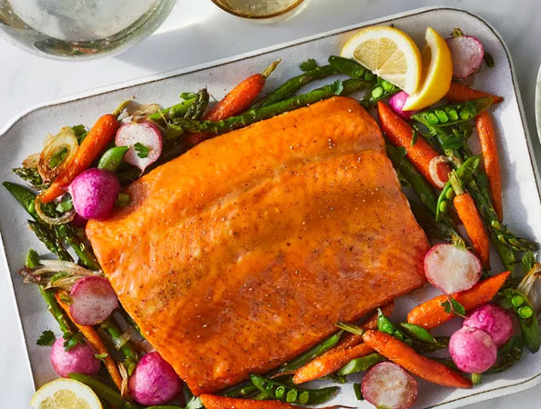 Roasted Honey-Dijon Salmon with Spring Vegetables