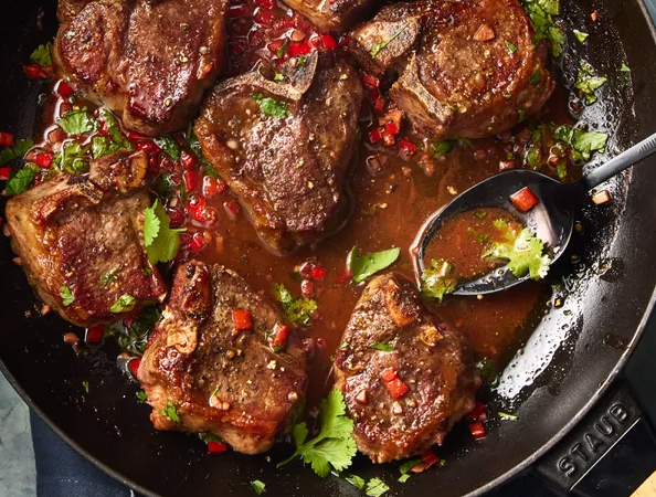 Lamb Loin Chops with Red Wine Pan Sauce with Cumin and Chilies